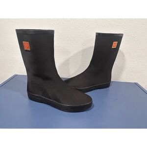 DAV Womens Size 10 Rain Boots Mid Calf Black Rubber and Water Resistant Fabric